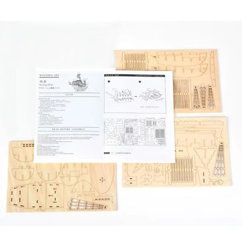 3D Sailboat Wooden Puzzle Assembly Model Puzzle DIY Wooden Crafts 3D Puzzle Toys Gifts