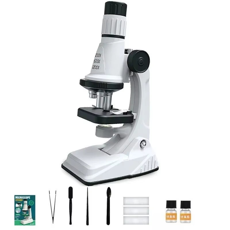 Kids Microscope Kit 200X 600X 1200X Biological Science Stem Toy Hand Loupe School Educational Pocket Microscope with LED Light